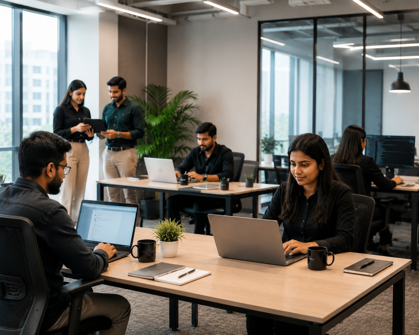 Team collaboration in a modern office